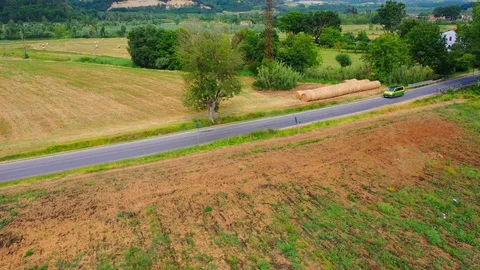 Slow motion stabilized shot - Famous cypress trees row along Tuscany road by POV Stock Footage 128767413