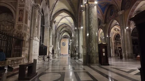 Slow Motion Stabilized Walk Through Central Nave, Santa Maria sopra Minerva Stock Footage 328842856