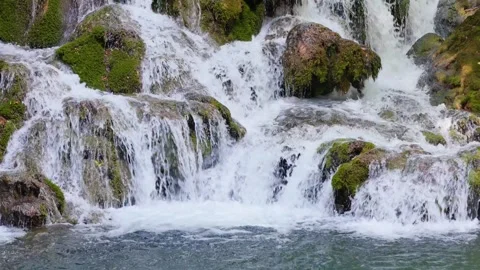 Slow motion static shot of Bereg waterfall in Bosnia Video stock 318660383