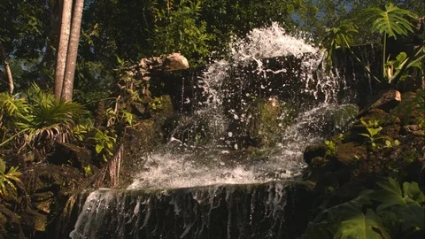 Slow Motion Static shot of a Mayan Ruin Waterfall Stock Footage 82877712