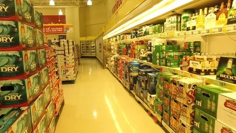 Slow Motion Steadicam Shopping Experience (Beer Aisle) Stock Footage 76155960