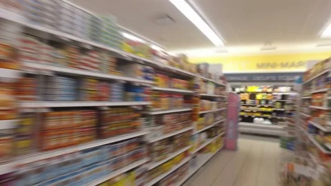 Slow Motion Steadicam Walk Through Supermarket Aisle Stock Footage 72001347