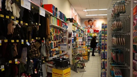 Slow motion steady shot of pharmacy in Montreal, Canada Stock Footage 88844233