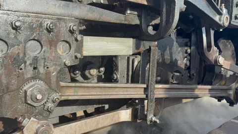 Slow motion steam Train close up wheels with smoke UK England 4K Vidéo 320362283