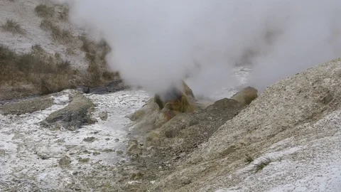 Slow Motion Steaming Fumarole Stock Footage 76950085