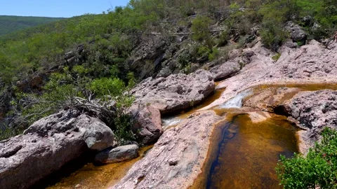 Slow motion still shot of a stream on the mountainside, Chapada, Bahia, Brazil Stock Footage 237477667