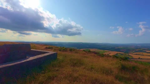 Slow motion stone monument triangulation pillar on hill peak Stock Footage 340441674