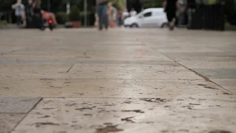 Slow-motion of stone paved sidewalk in the city Stock-Footage 278757986