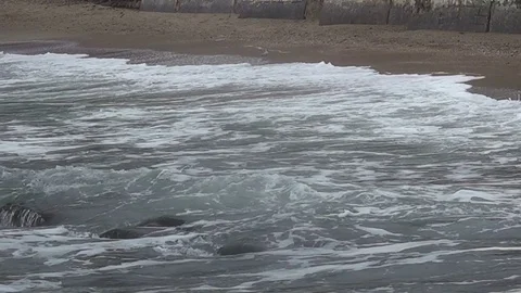 Slow Motion of Stormy Sea Waves on the Beach Stock Footage 73426865