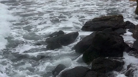 Slow Motion of Stormy Sea Waves on the Beach Stock Footage 73426882
