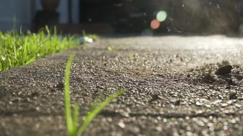 Slow motion of straw broom sweeping dust off the floor Stock Footage 138906091