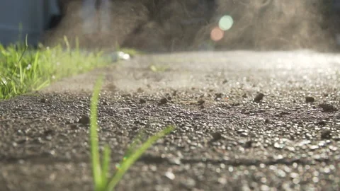 Slow motion of straw broom sweeping dust off the floor Stock Footage 138907738