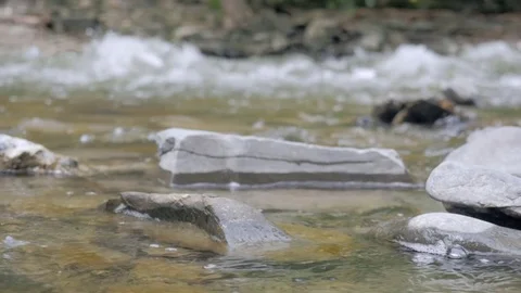Slow Motion Stream Flowing Over Rocky Riverbed Stock Footage 81766689