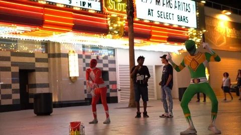 Slow motion of street performers dancing  in Las Vegas Stock Footage 90964461