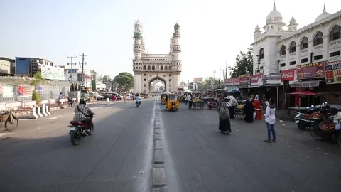 Slow motion street scene in front of charminar Stock Footage 74759540