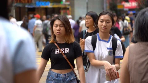 Slow motion of Streets crowded with people shopping Stock Footage