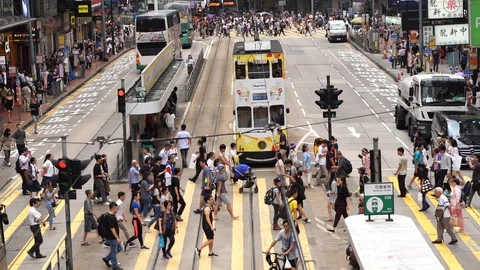 Slow motion of Streets crowded with people shopping Stock Footage 125164585