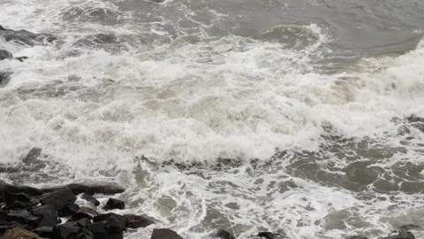 Slow motion striking of sea waves to sea shore Stock Footage 191400463