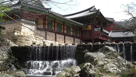 Slow motion of Sucheon Temple waterfall Stock Footage 78670673
