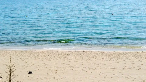 Slow motion.. Sunny day. wave of snow-white foam rolls on to sandy shore. Vídeos de archivo 129894341