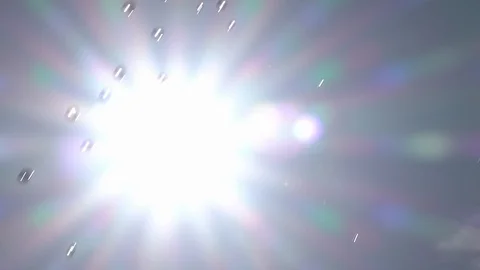 Slow motion of sunny shower close up on cloudless sky background with side sun Stock Footage 100239293