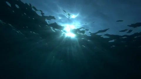 Slow motion, Sunrays penetrate through the surface of the water. Underwater Stock Footage 119850803