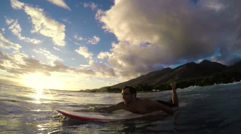 Slow Motion Sunset Surf Stock Footage 52712544