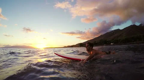 Slow Motion Sunset Surf Stock Footage 52717296