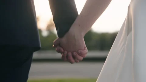 Slow Motion Sunset Wedding Couple Walking Stock Footage 240048005