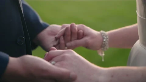 Slow Motion Sunset Wedding Couple Holding Hands Stock Footage 240048322