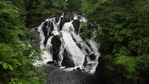 Slow Motion Swallow Falls, Betws-y-coed, Snowdonia (Eryri) National Park, Wales Stock-Footage 346145960