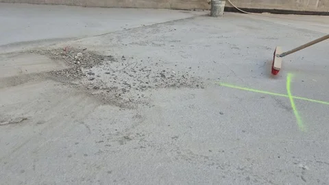 Slow Motion: Sweeping Debris with Industrial Broom at Construction Site Stock Footage 342527176