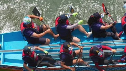 Slow motion of Taipei paddler preparing stroke with paddle mid-air Stock Footage 314205439
