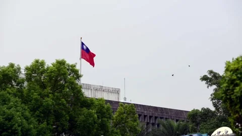 Slow motion of Taiwan flag flying against clear sky Stock Footage 314850989