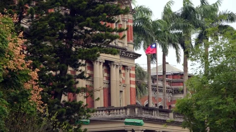 Slow motion of Taiwan flag on historical building Stock Footage 314233755
