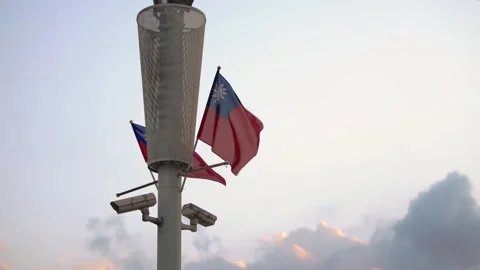 Slow motion of Taiwan flag waving at sunset Stock Footage 313497494