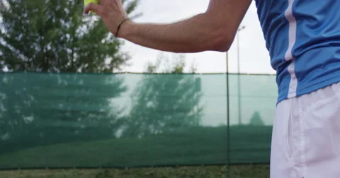 Slow Motion Of Tennis Player Throwing And Catching Tennis Ball Stock Footage 61038968