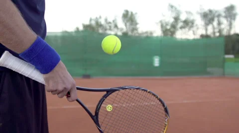 Slow Motion Of Tennis Racket Side Hitting The Ball Stock Footage 34476895