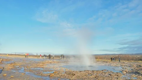 Slow motion, thermal geyser exploding in Iceland Stock Footage 120881912