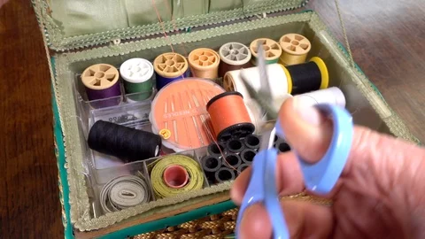 Slow motion: Threading a needle. Stock Footage 96066290