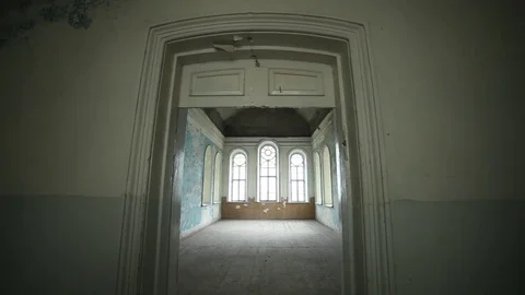 Slow motion through the door in empty room at abandoned house Stock-Footage 85028956