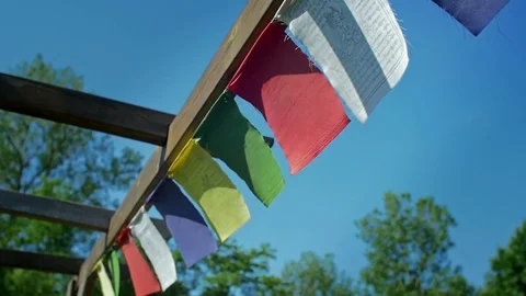 Slow motion tibetan prayer flags Stock Footage 76768237