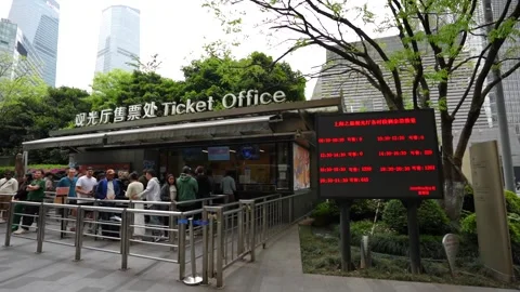 Slow-motion ticket queue scene at Shanghai Tower, China Video stock 318525380