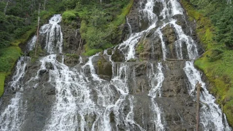 Slow Motion Tilt of Cascading Stream Waterfall, 4K Stock Footage 160446814