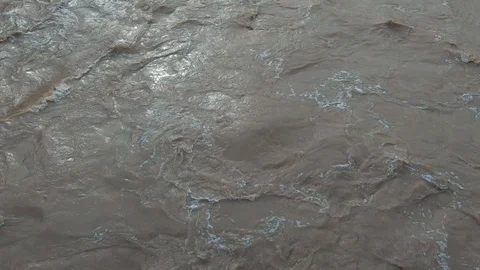 Slow motion tilt up flooded river, water crossed the banks Stock Footage 121282999