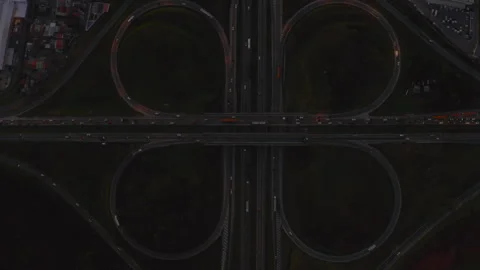 Slow Motion Top-Down Over a Cloverleaf Interchange, Curitiba Video stock 340535618
