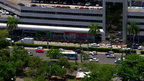 Slow Motion Top view of daily traffic at intersection downtown district Stock Footage 163521436