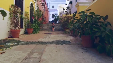 Slow Motion of tourist taking a selfie while on vacation in Cuba-Puerto Rico Stock Footage 81672369