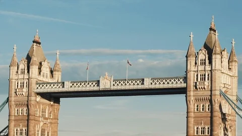 Slow motion of Tower Bridge reveal shot while water drops falling on a sunny day Stock Footage 101198423