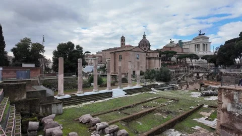 Slow Motion Tracking Shot Of Ancient Roman Forum Golden Hour Stock Footage 328841485